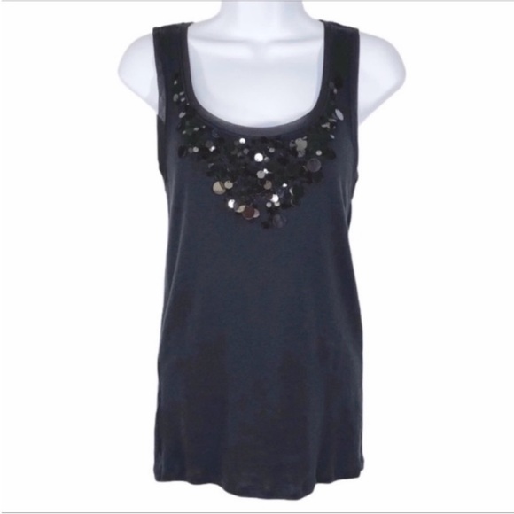 ANN TAYLOR Sequins Disks Tank Top M black - Picture 1 of 10